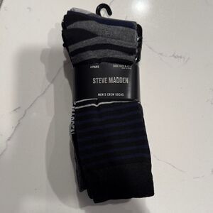 Steve Madden Men's Crew Socks - Black, Grey and Blue Stripes
